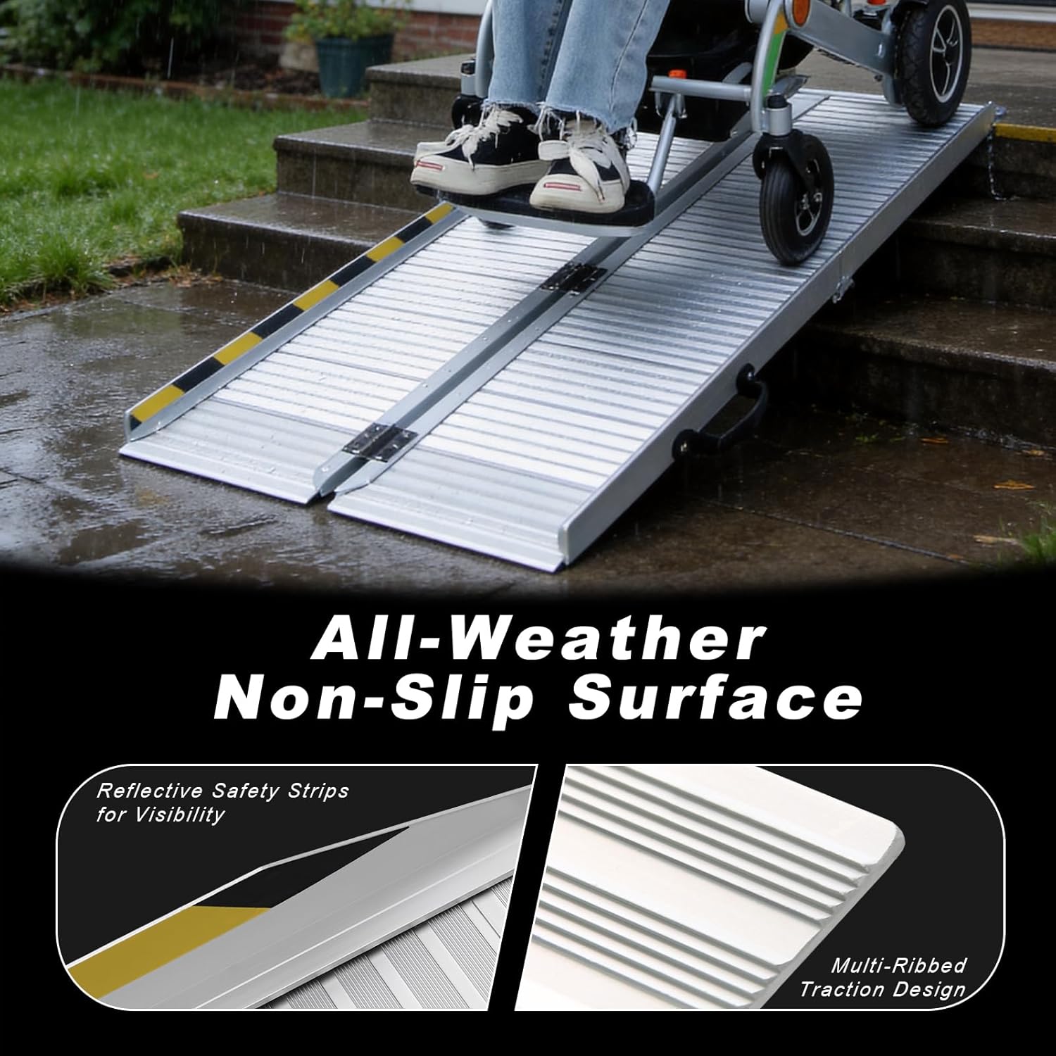 BEJONI 2FT Portable Wheelchair Ramp, 30''W Aluminum Folding Handicap Ramp for Home Steps, Non-Slip Threshold Ramps for Wheelchairs, Scooters, Doorways, Home Steps,Curbs, FSA,HSA