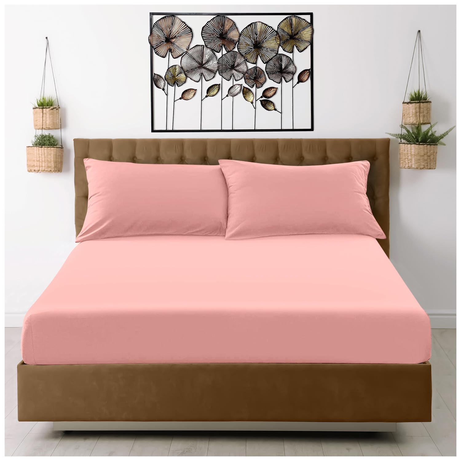 GC GAVENO CAVAILIA Microfiber Fitted Sheet Double - Plain Bed Sheets - Deep Pocket 10 inch (25cm) - Shrinkage, Wrinkle Resistant Bottom Sheet (137x193 cm) - Machine Washable - - Pink