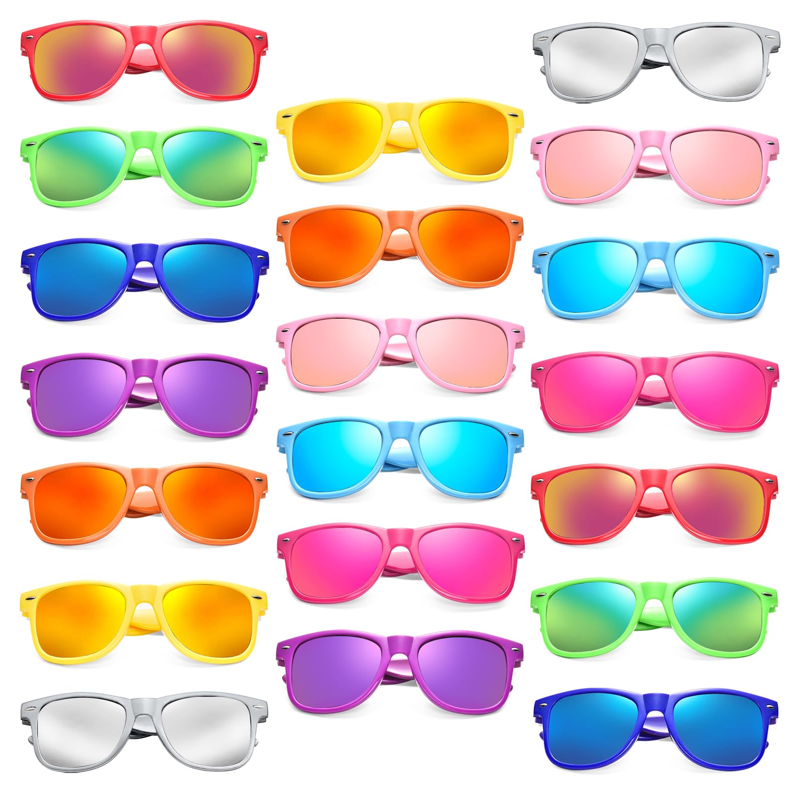 Pibupibu 10/20 Pack Wholesale Neon Party Sunglasses Bulk, Retro 80s 90s Mirror Colorful Sunglasses Party Favors Unisex