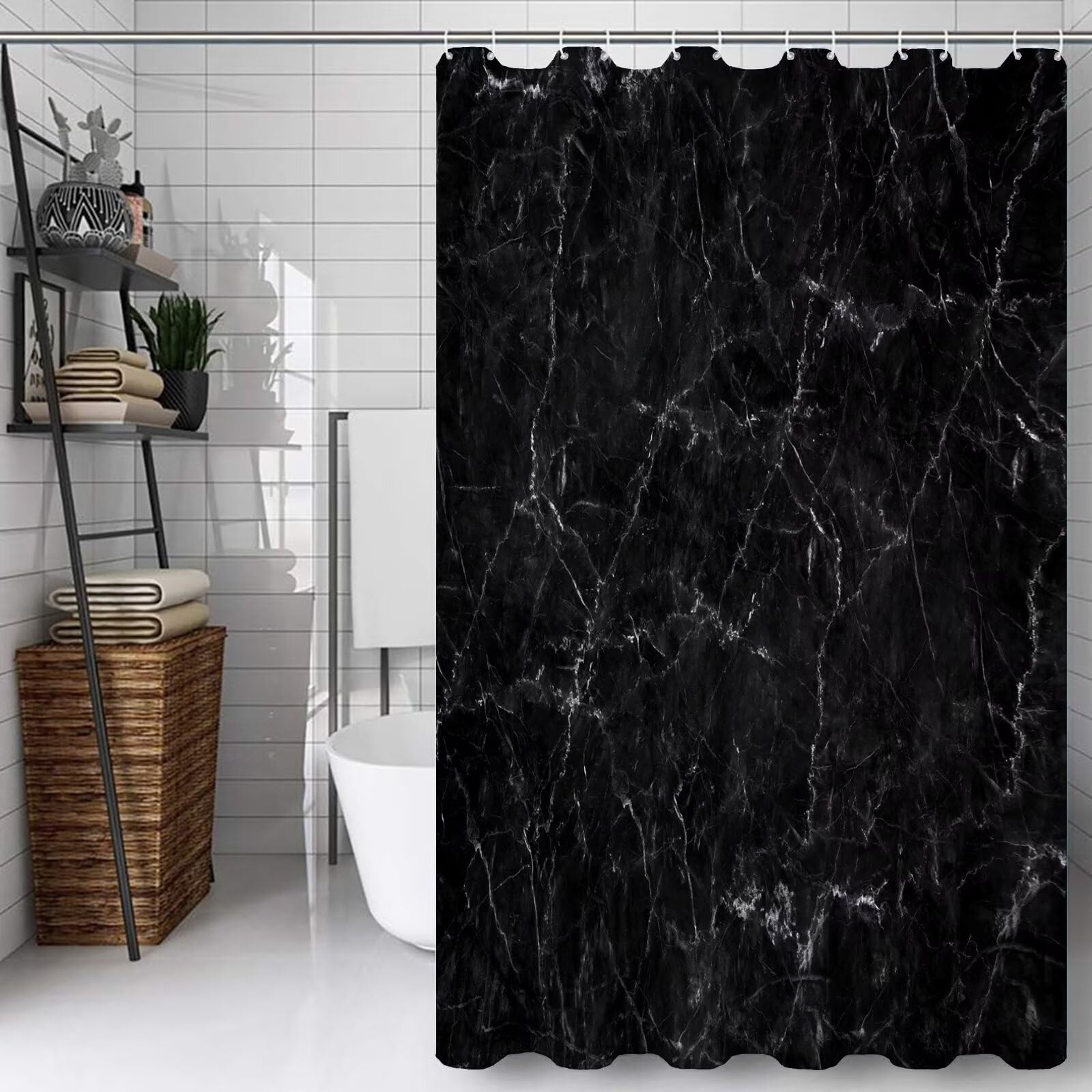 Abstrait Rideau Douche 180x200cm Rideau de Douche Obsidienne Shower Curtain – Impression Polyester Tissu – avec 12 Crochets – Tissu Lavable en Machine – Imperméable – pour Salle de Bain – Hôtel D#338