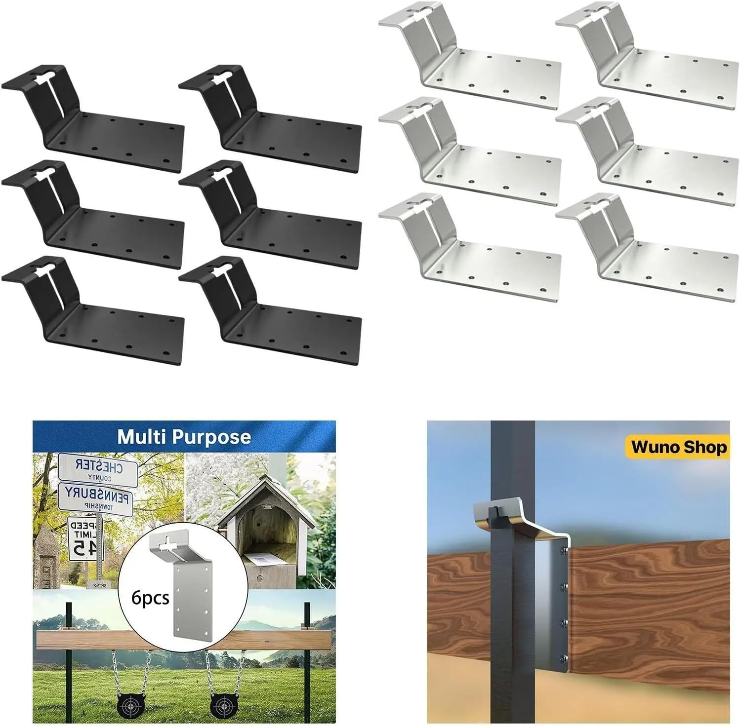 6 Pieces T Post Mounting Bracket Sturdy Silver for Plywood Birdhouse Mailbox