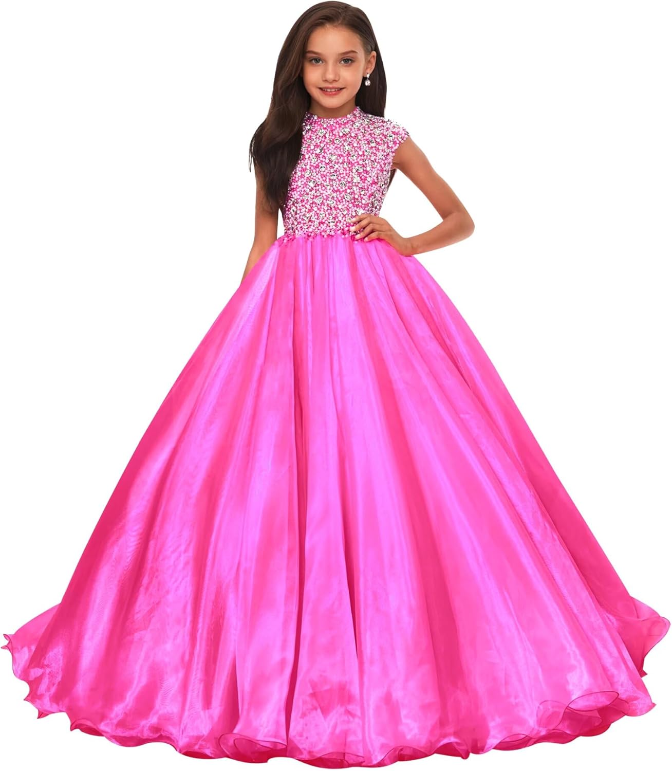 Sejnau Pageant Dresses for Girls Puffy Tulle Flower Girl Dress Rhinestones Beaded Birthday Party Ball Gowns for Wedding