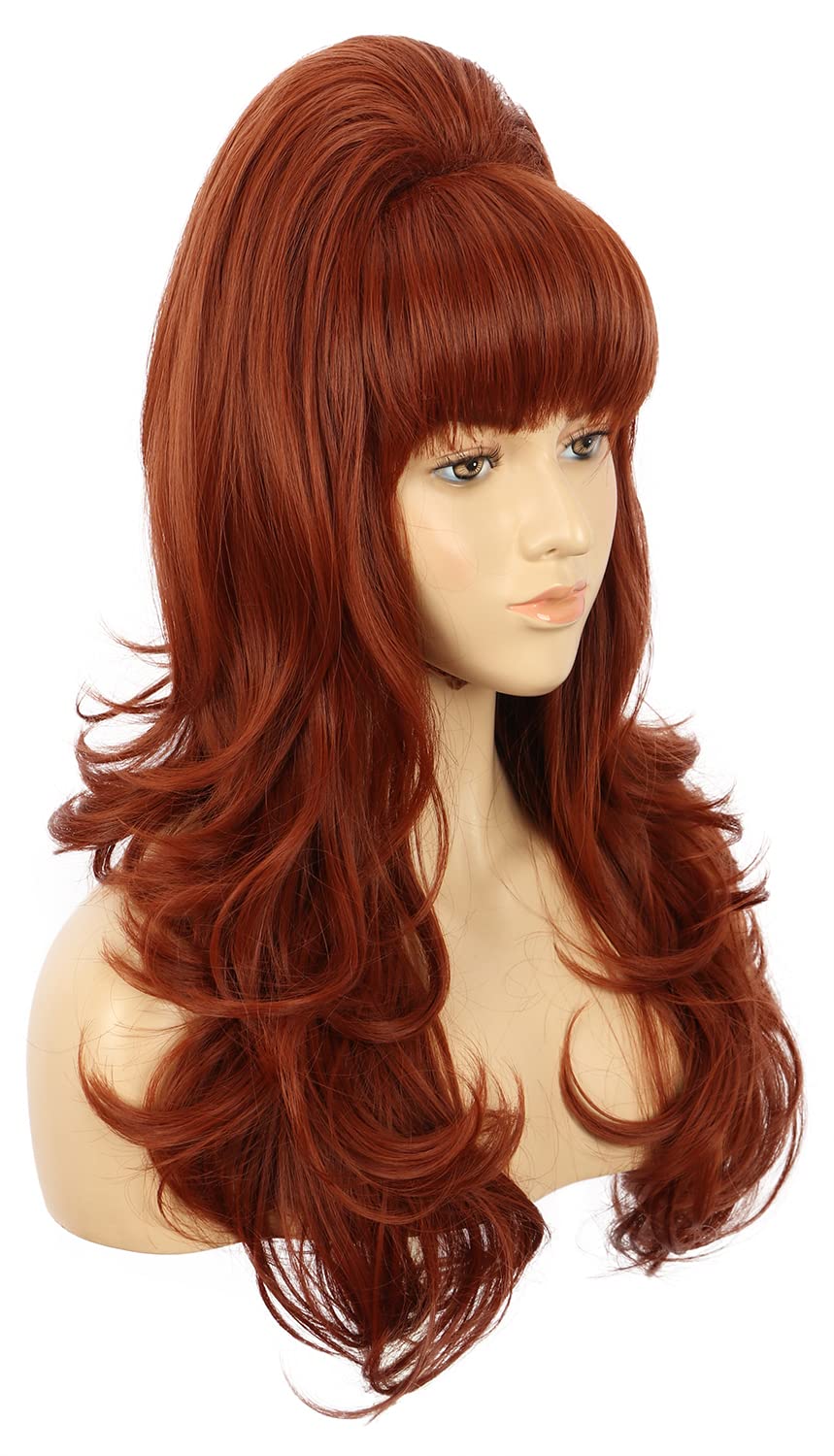 VGbeaty Women Long Ginger Beehive Vintage Married Housewife Bouffant 60s 70s Halloween Costume Cosplay Wig