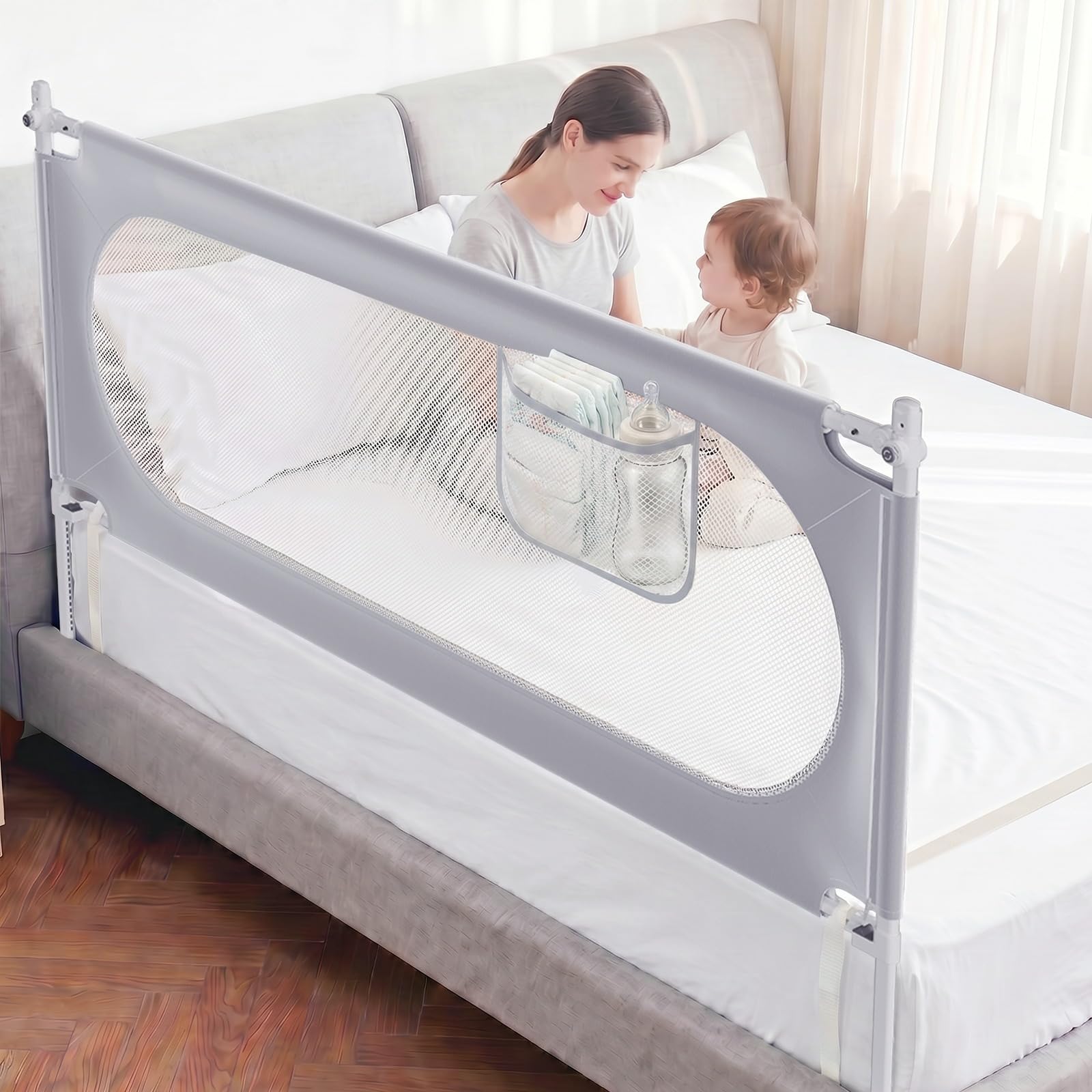 Rausfallschutz Bett 200cm – Bettgitter Stabiles U-förmiges | Stabiles Bettgitter Rausfallschutz, für Boxspringbetten und die meisten Bettarten, mit 2 Sicherheitsgurten