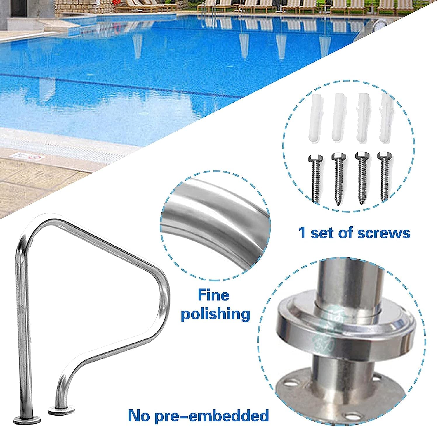 Pasamanos de Piscina Brida de pasamanos de Piscina Antideslizante con Cubierta de Agarre Azul, Acero Inoxidable 304, riel de Agarre de Mano de fácil Montaje, Agarre p