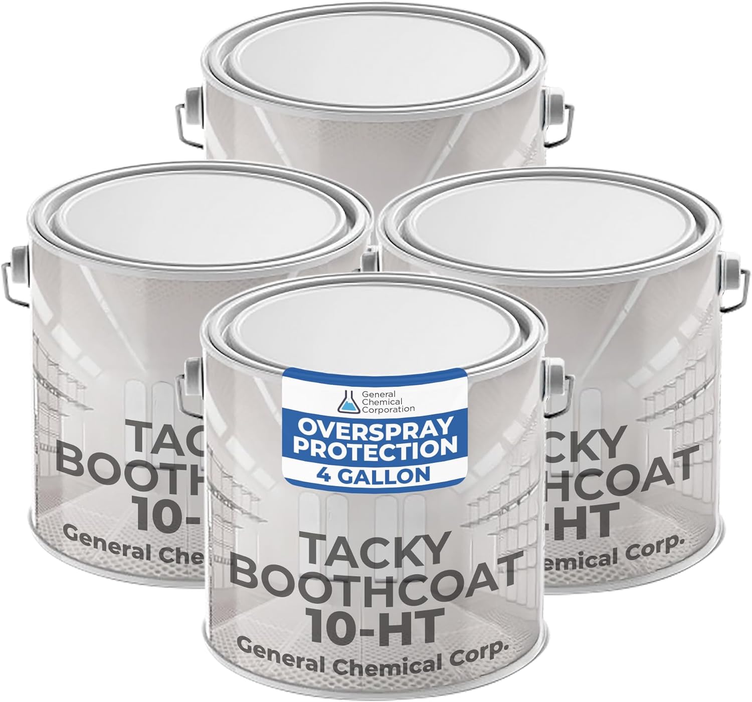 Tacky BoothCoat 10HT Clear Tacky Surface Coating - for Industrial Paint Booths, Water Based, Conveyors & Non Porous Surfaces, High Temperature Stable up to 180°F, Long Lasting Protection, Case