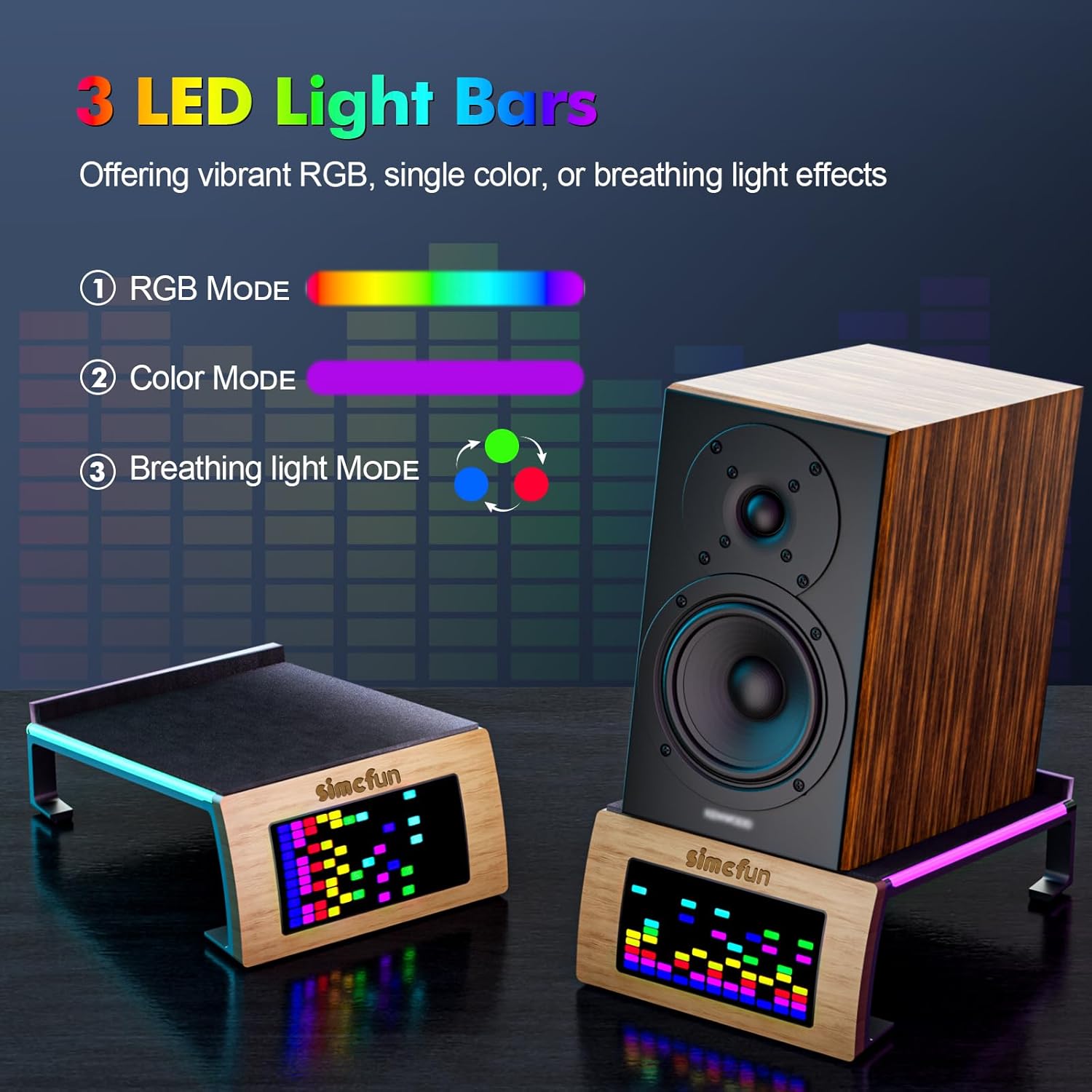 Desktop RGB Tilt Speaker Stands with Dynamic LED Spectrum Analyzer-Vibration Absorption Pad-Small and Medium Bookshelf/Computer Speakers – Adjustable Light Modes Music Spectrum