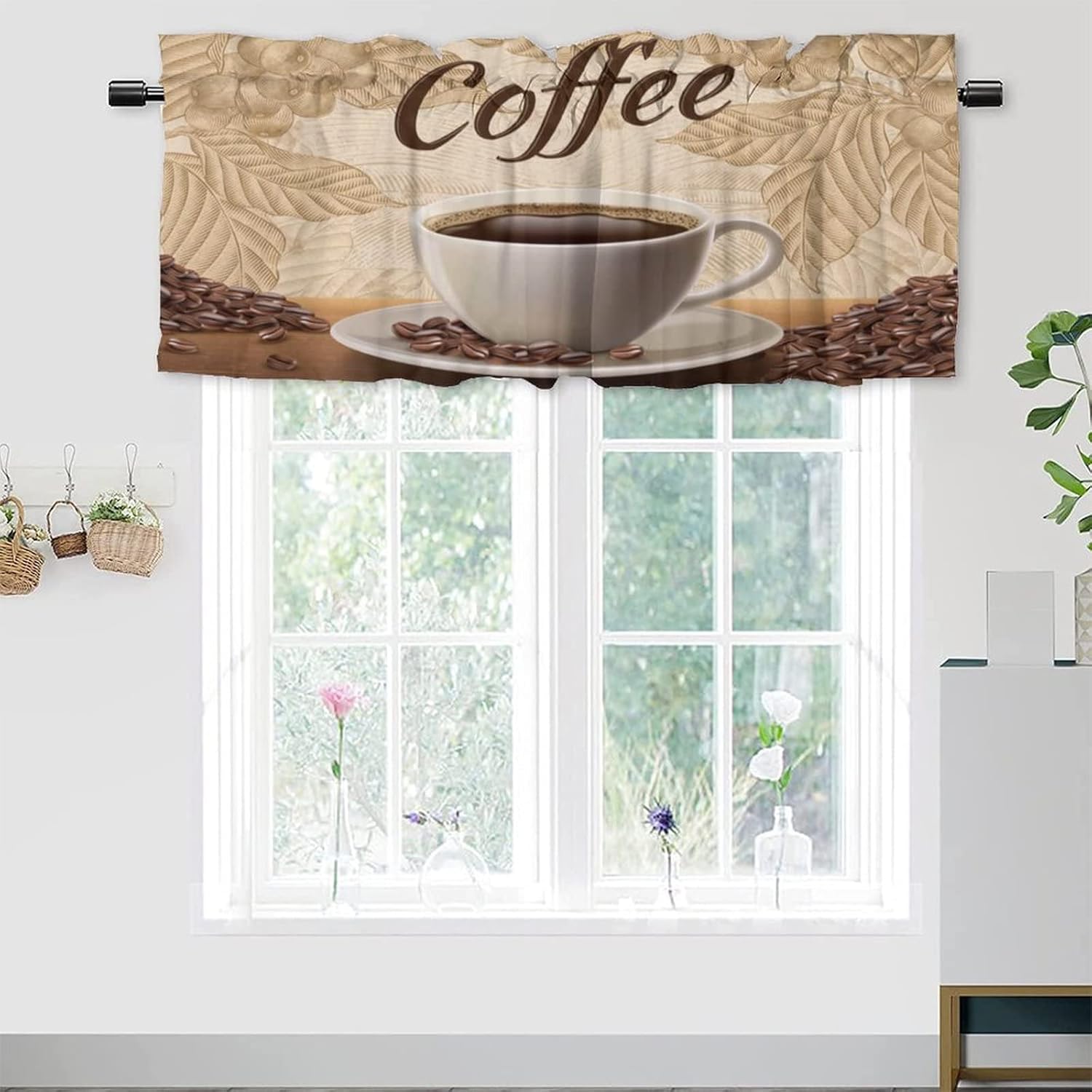Jazzco Coffee Theme Kitchen Curtains Coffee Beans Sugar
