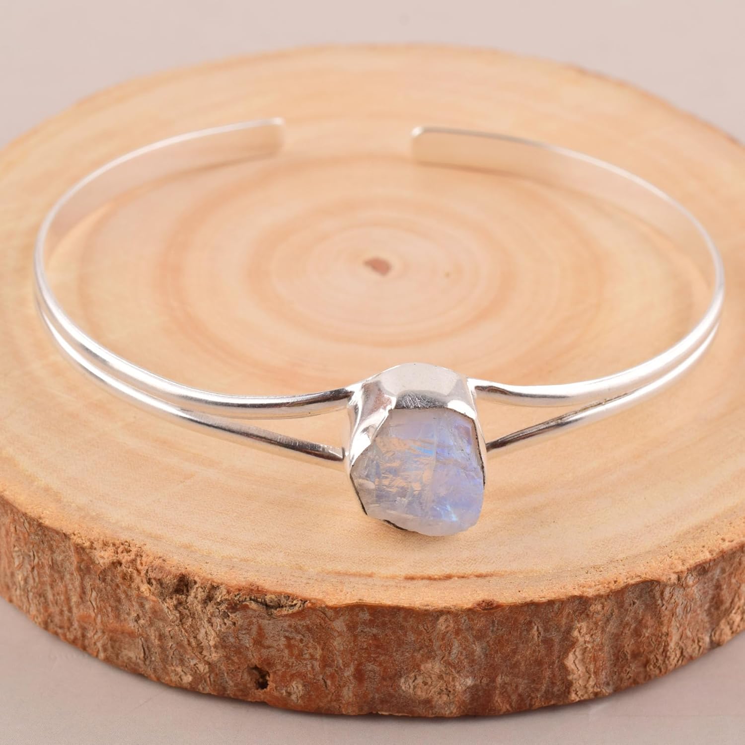Natural Raw Rainbow Moonstone Cuff Bracelet, Healing Crystal Cuff Bracelet, Bangle Bracelet, Rough Gemstone Bracelet, Jewelry For Woman (moonstone) - Image 5