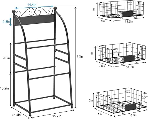 Miniatura 8 de Soporte de cesta de almacenamiento de verduras de 3 niveles con placa de identificación cesta de frutas de alambre extraíble carrito de