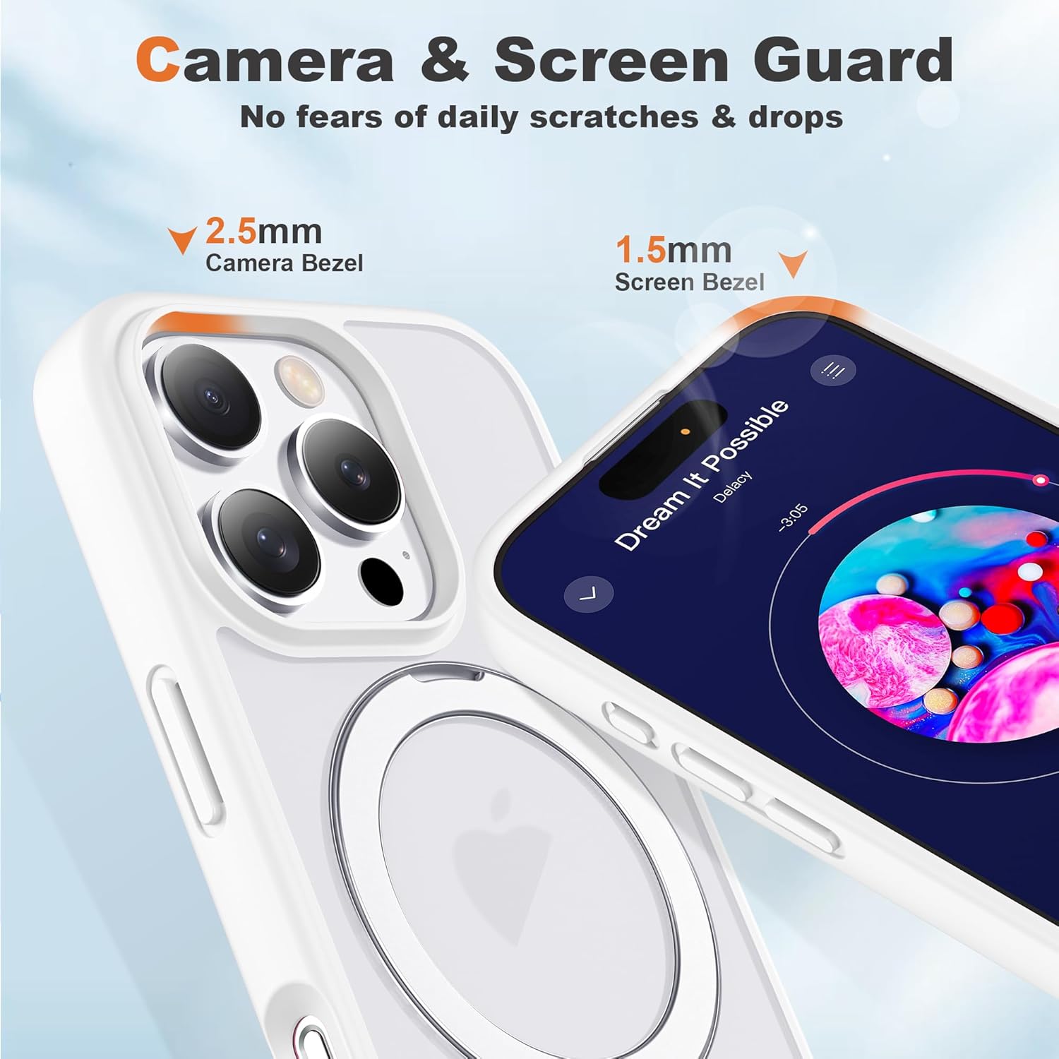 SKYLMW Compatible with iPhone 16 Pro Max Case with 360° Spin Magnetic Ring Stand [Compatible with Mag-Safe][Military Grade Protection] Translucent Matte iPhone 16 Pro Max Phone Case 6.9", White