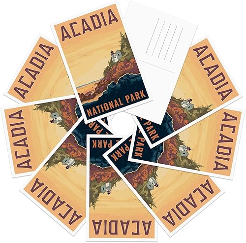 gaeaverse Juego de 9 postales vintage del Parque Nacional Acadia, tarjetas de felicitación de los parques nacionales de Estados Unidos para viajes