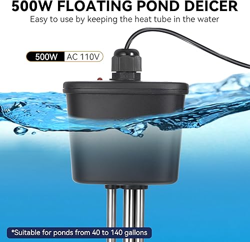 Miniatura 6 de Saillong Calentador de estanque, calentador de acuario flotante de 500 W para estanques pequeños al aire libre, calentador de tanque de peces Koi