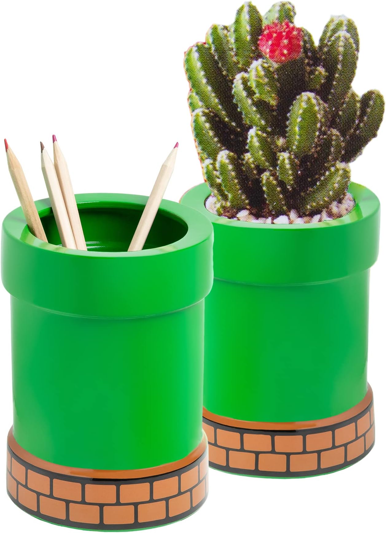 Super Mario Paladone Warp Pipe Flower Pot and Pen Holder, Ceramic Planter or Pen Organizer, Officially Licensed Nintendo, 15 cm, Green