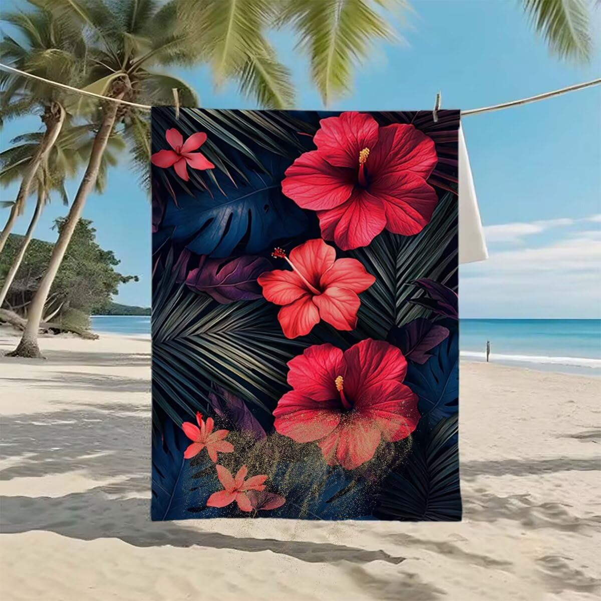 Toalla de Playa Grande 220x100cm/35x70cm, Juego de 2 Toalla Microfibra XXL de Antiarena, Toallas Playa Suave Ligera, Absorbente Secado Rápido, Beach Towel Viaje Yoga, Regalo Mujer Hombre (Flor) F-49