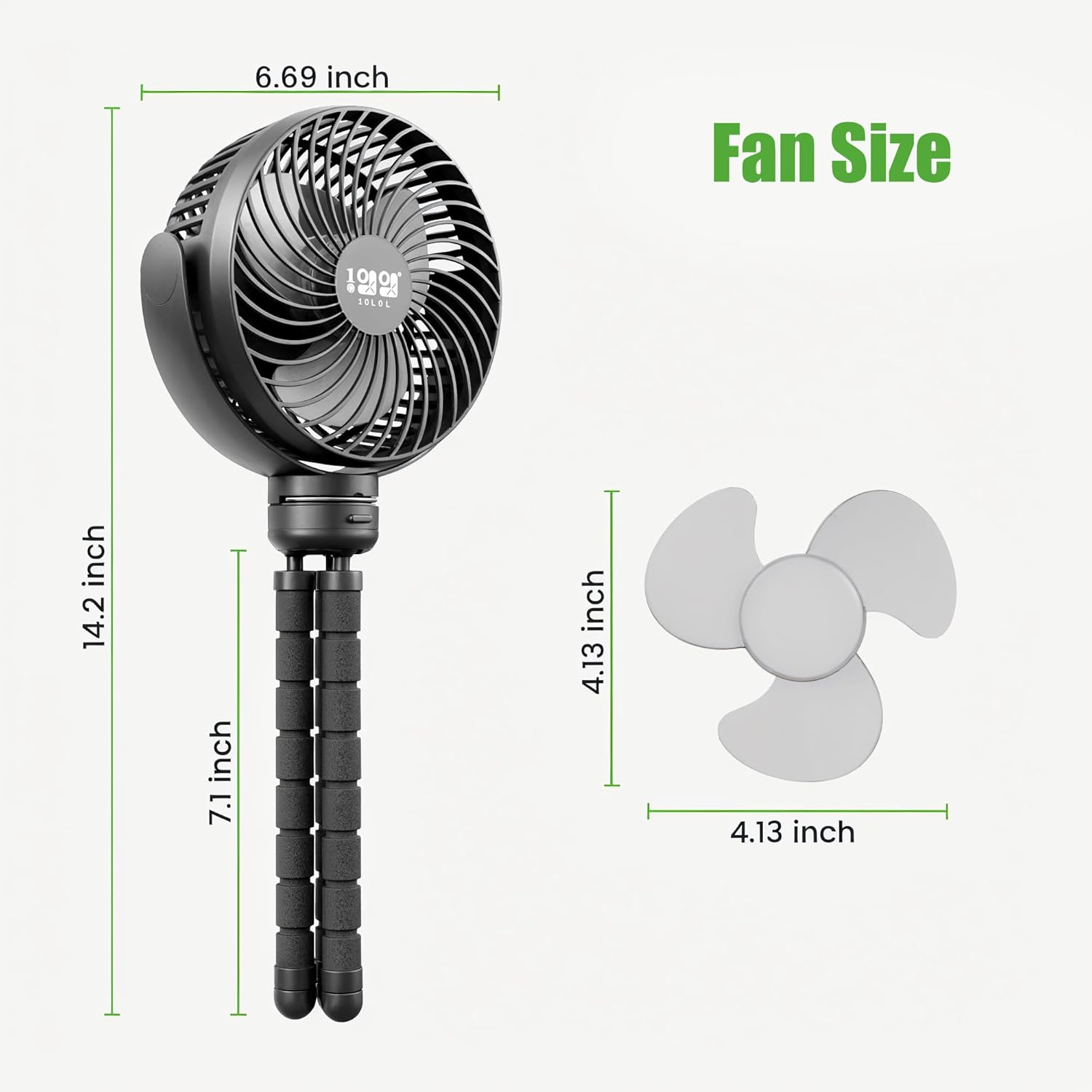 10L0L Rechargeable Portable Fan-8000mAh Battery Operated Fans Compatible with Yamaha/EZGO/Club Car/Tents/Prams/Golf Cart Push Cart with Flexible Tripod, LED Light, 360° Rotatable, 3 Speed