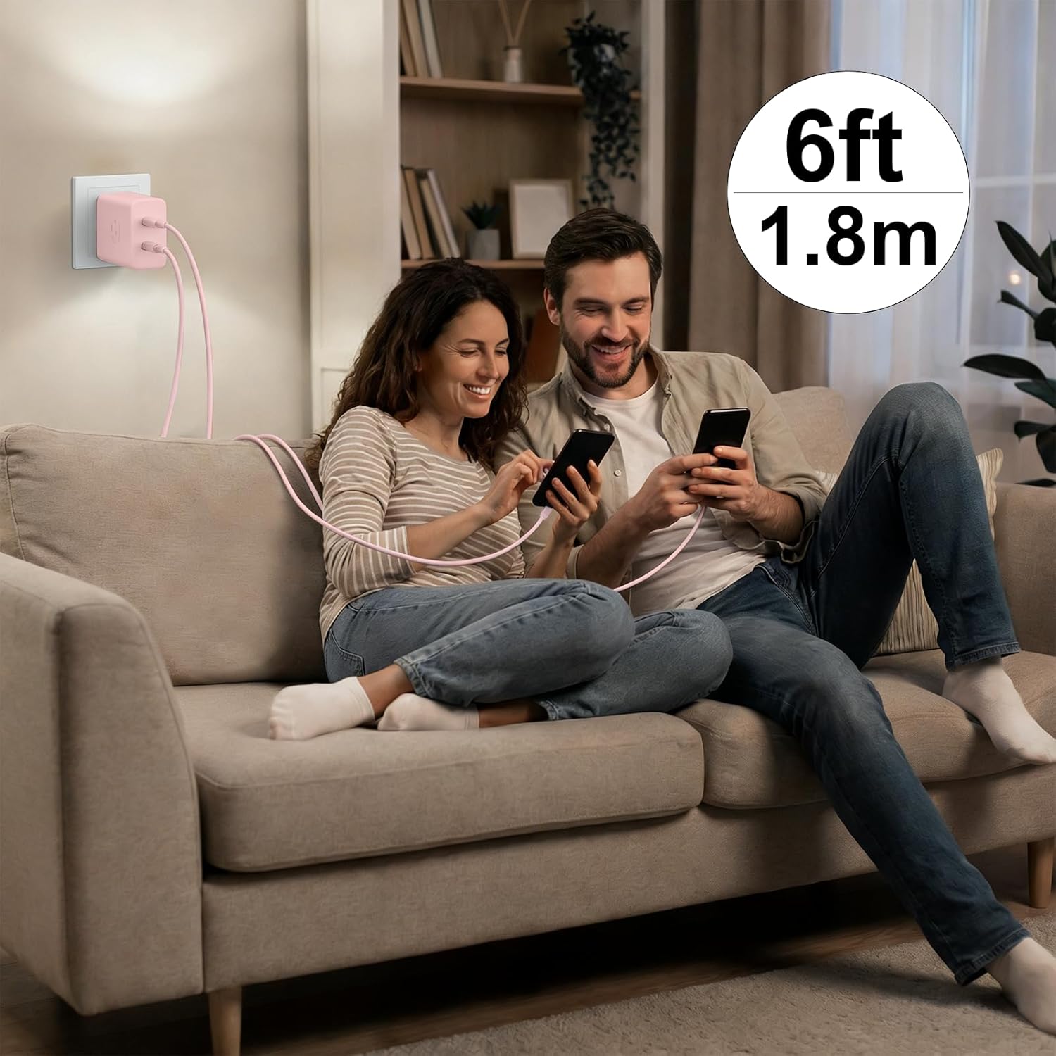 iPhone 17 16 15 Charger Fast Charging, 45W Dual USB C Phone Charger Block with 10FT Long Type C Cable Cord for Apple iPhone 17/Pro/Pro Max/17 Air/16 Pro/16 Pro Max/15 Plus/15 Pro/iPad/S26 Ultra(Pink)
