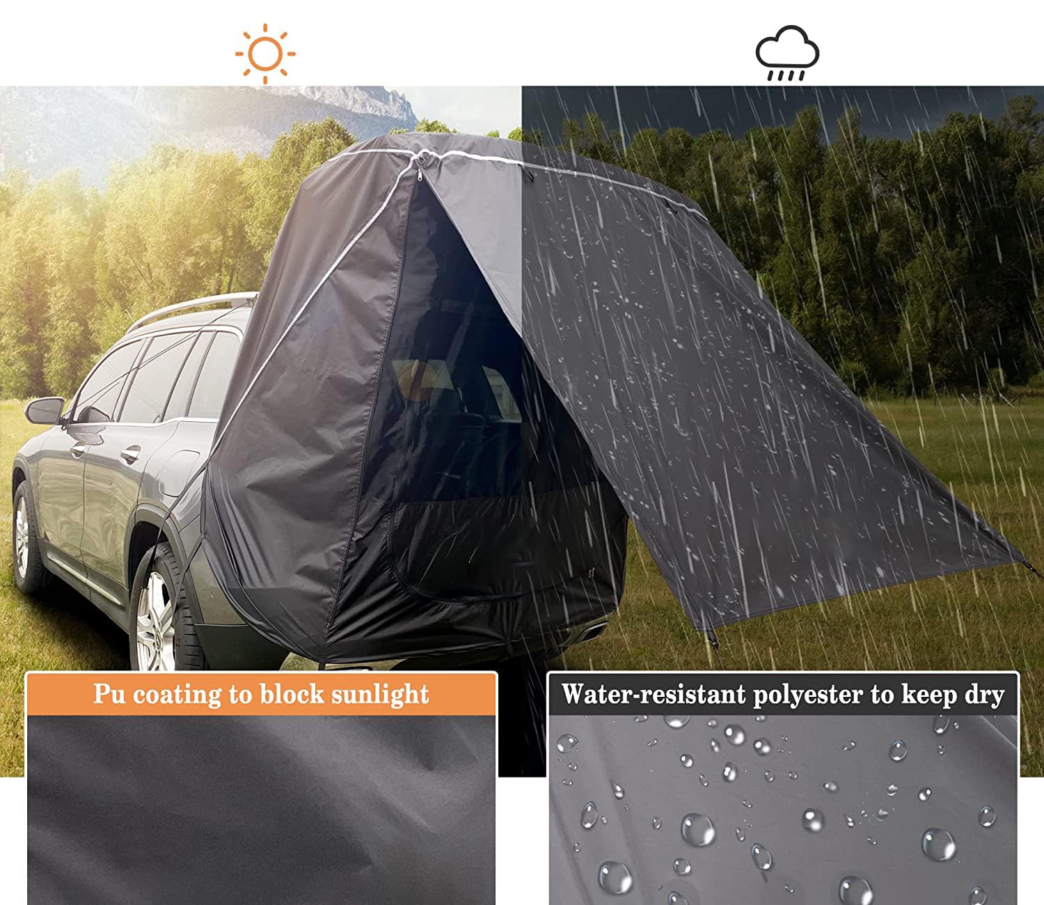 Tente de hayon de voiture avec moustiquaire, imperméable et coupe-vent, tente de camping, tente de pêche, pour différents modèles de SUV, camping, pêche