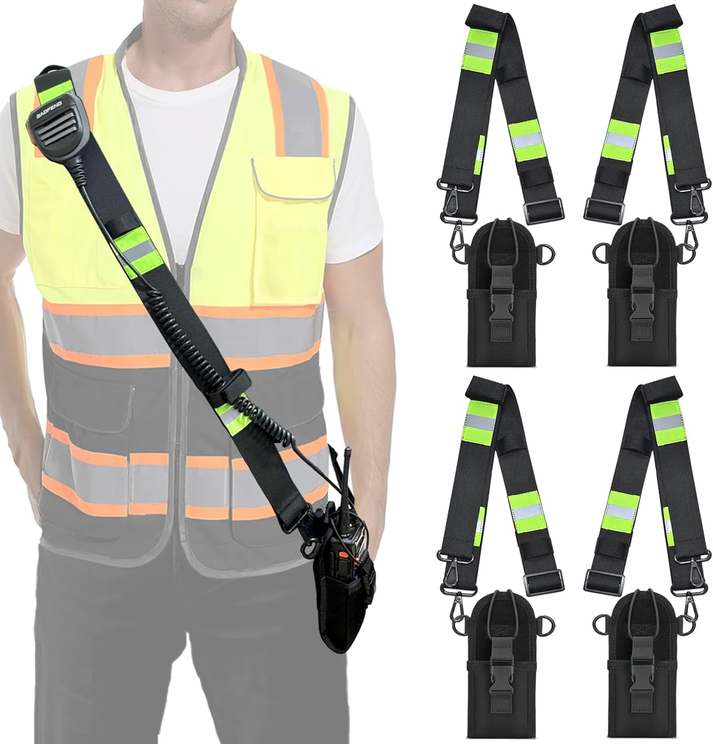 Radio Strap and Holder | Adjustment Ability | Ballistic Nylon and Hardware | for Kenwood Motorola Baofeng Ham Two Way Walkie Talkies (4 Pack)