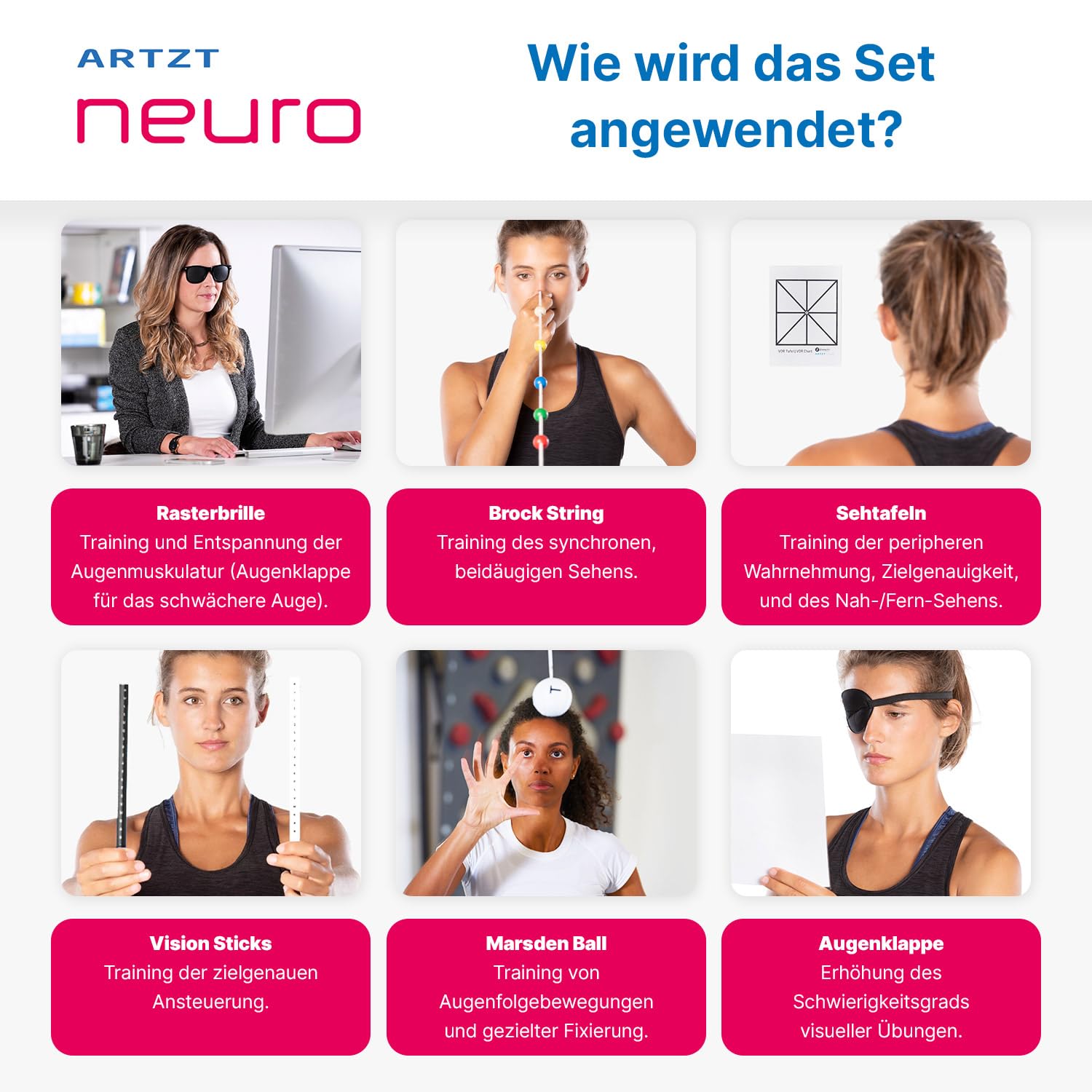 Starter Set | Neuroathletiktraining für besseres Sehen, Reflexe & Fokus | Inklusive Sehtafeln, Brock String, Rasterbrille & Marsden Ball | Ideal für Sport, Büro & Alltag
