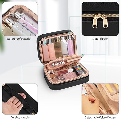 Miniatura 4 de OCHEAL Bolsa de maquillaje, bolsa de viaje de maquillaje, bolsa organizadora de cosméticos impermeable de gran capacidad con compartimento para