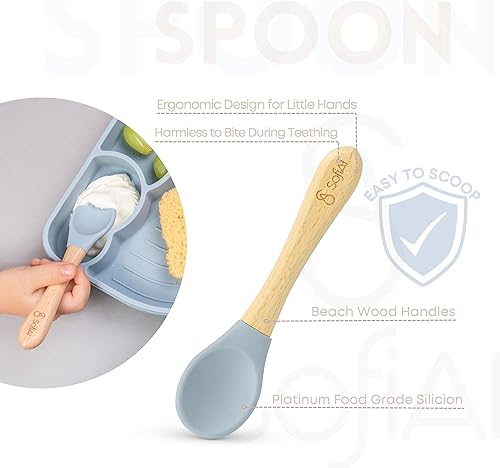 Miniatura 5 de SofiAl Utensilios de destete LED para bebés, juego de alimentación de bebé de silicona, plato de bebé de primera etapa, placa de succión dividida de