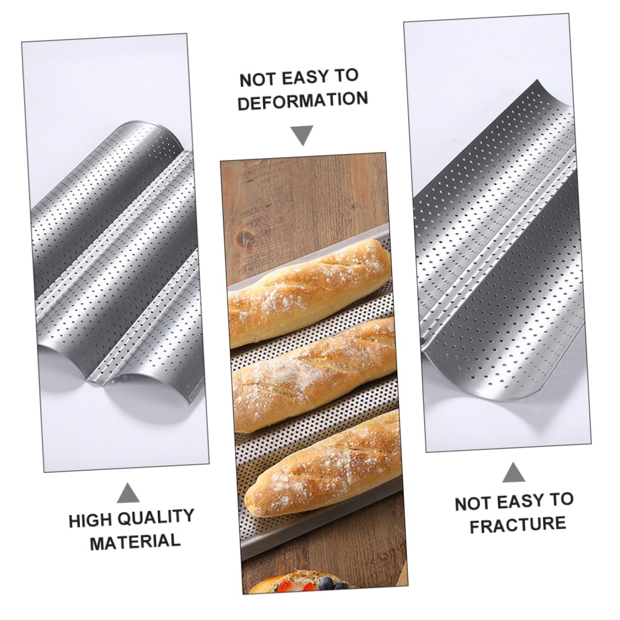 NOLITOY 2 Moldes para Pan Francés de Onda, Acero Inoxidable, Antiadherente, Reutilizables, Fáciles de Limpiar, para Horno y Cocina