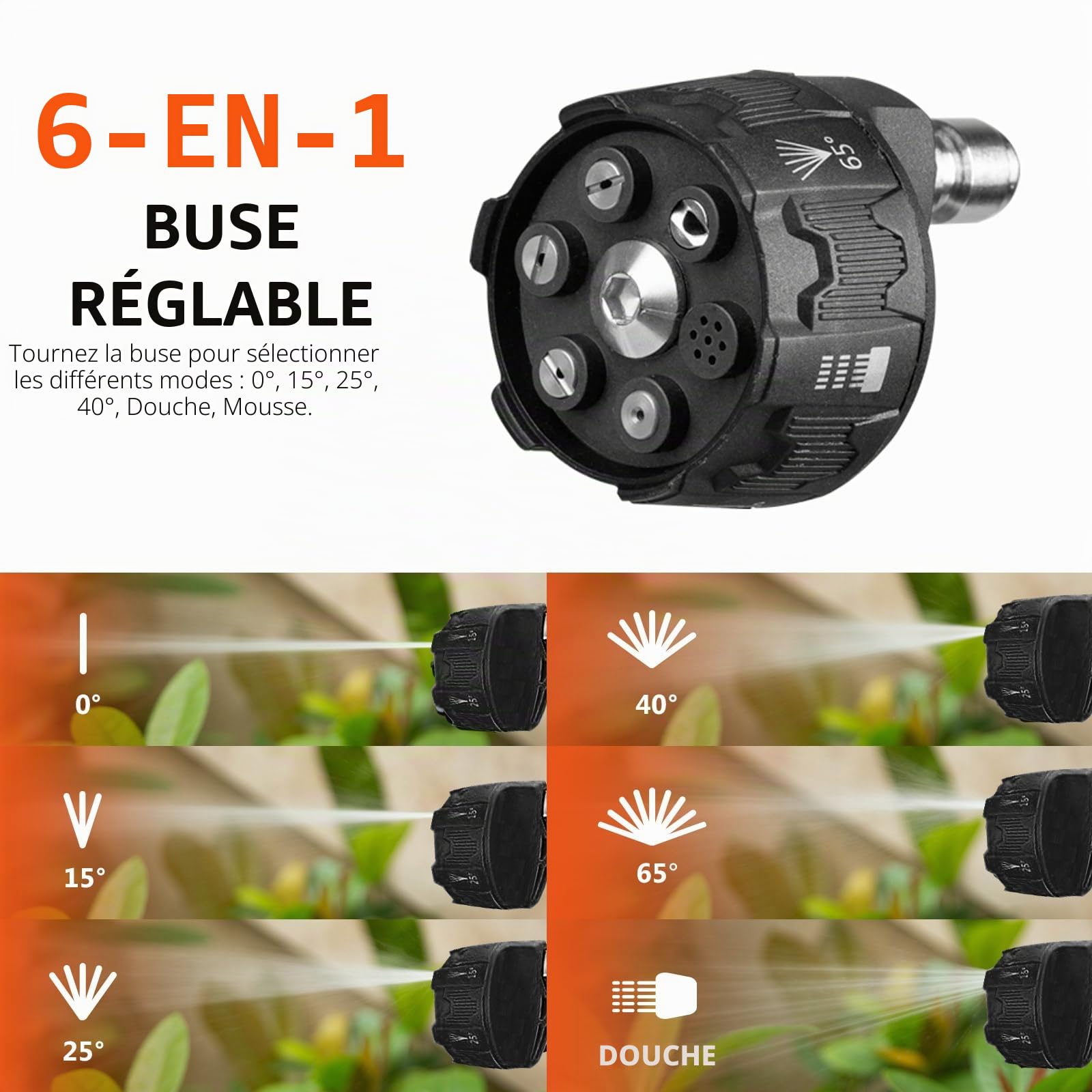Kebtek Canon à Mousse et Pistolet Haute Pression 5200 PSI pour Lavage Voiture Auto, avec 6-en-1 Embouts de Buse et Adaptateur Compatible avec Karcher K2-K7 (MRP-001-A)