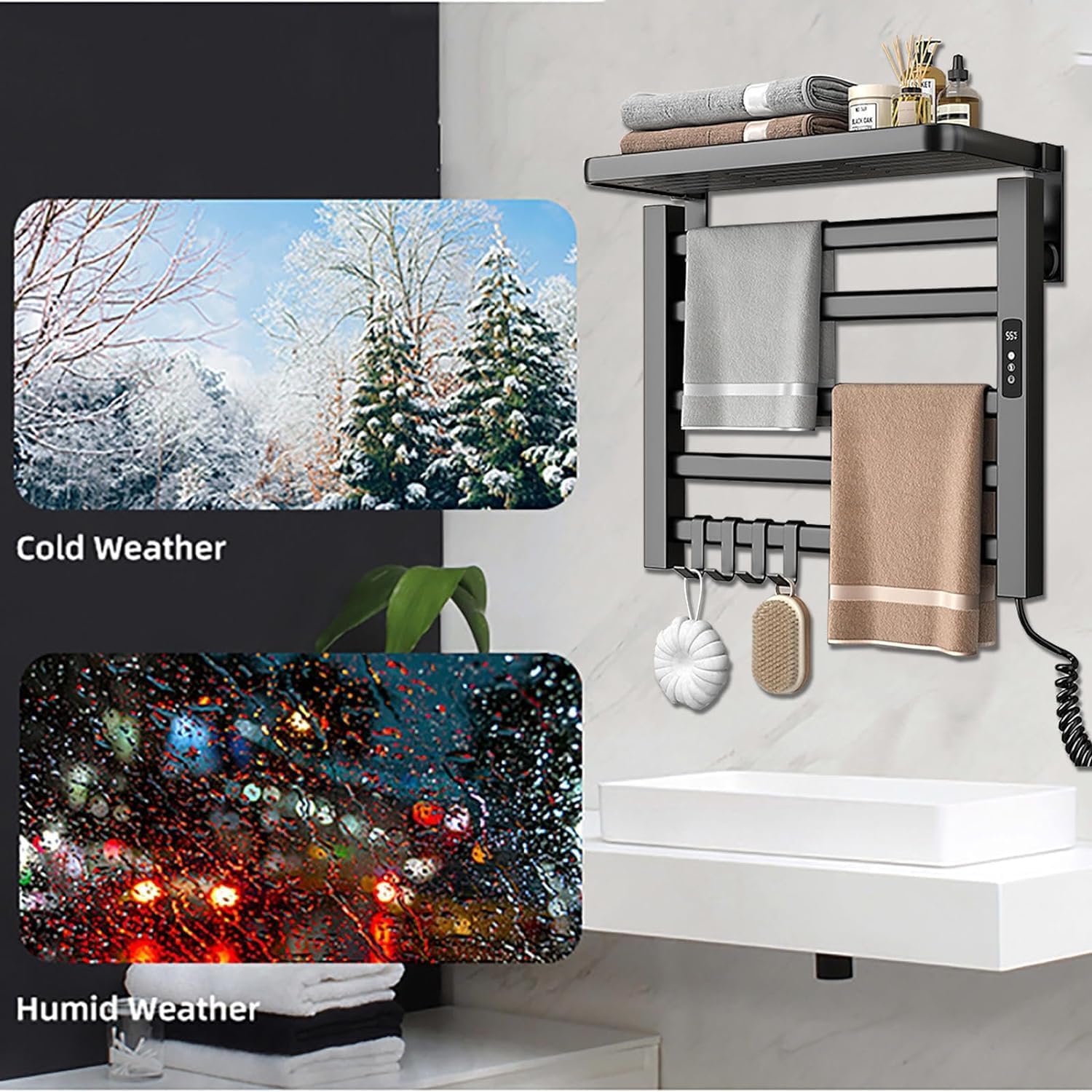 Towel Warmer,Heated Towel Rack for Bathroom Electric Towel Rail 5 Bar Wall-Mounted, Towel Warmers for Bathroom with Timer,LED Display,Constant Temperature Control, Electric Towel Warmer Rack Plug-in/H