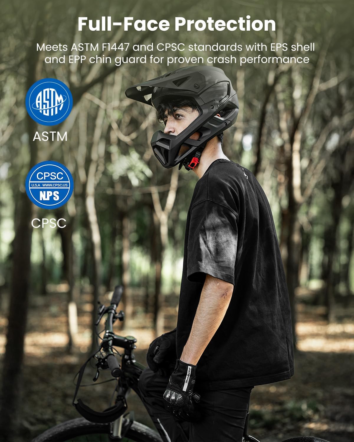 ILM Full Face Mountain Bike Helmet ASTM CPSC Adult with Adjustable Visor for MTB BMX Model HT58 - Image 3