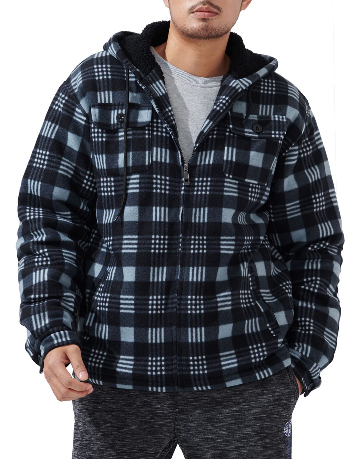 LeeHanTon Heavyweight Hoodies for Men Jackets Comfy Sherpa Lined Zip Up Hoodie Coats with Pockets Outerwear