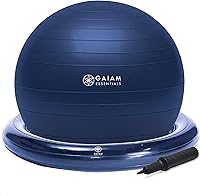 Vista 2 de Kit de pelota de equilibrio y base Gaiam Essentials, silla de pelota de yoga de 65 cm, pelota de ejercicio con base de anillo inflable
