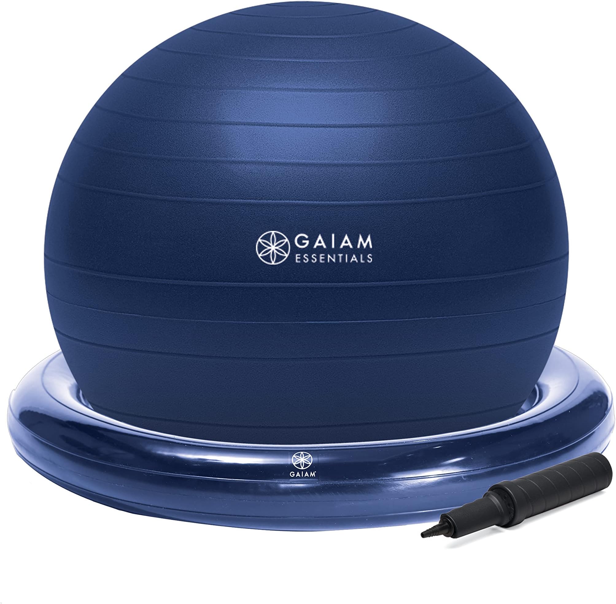 Gaiam Essentials Balance Ball & Base Kit, 65cm Yoga Ball Chair, Exercise Ball with Inflatable Ring Base for Home or Office Desk, Includes Air Pump
