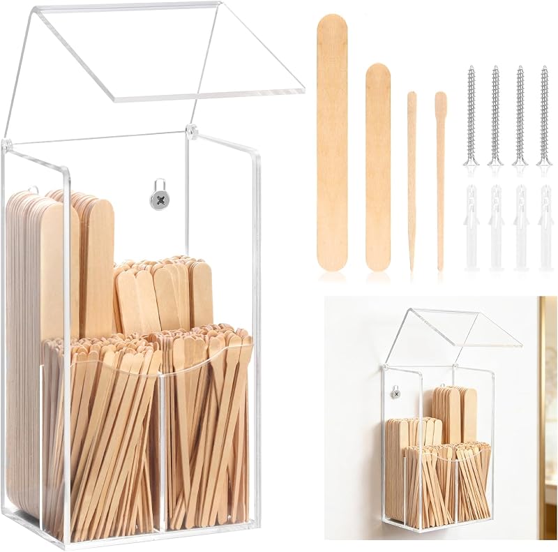MSHUNKEJI Kit com 300 Espátulas de Madeira para Depilação e Organizador de Acrílico