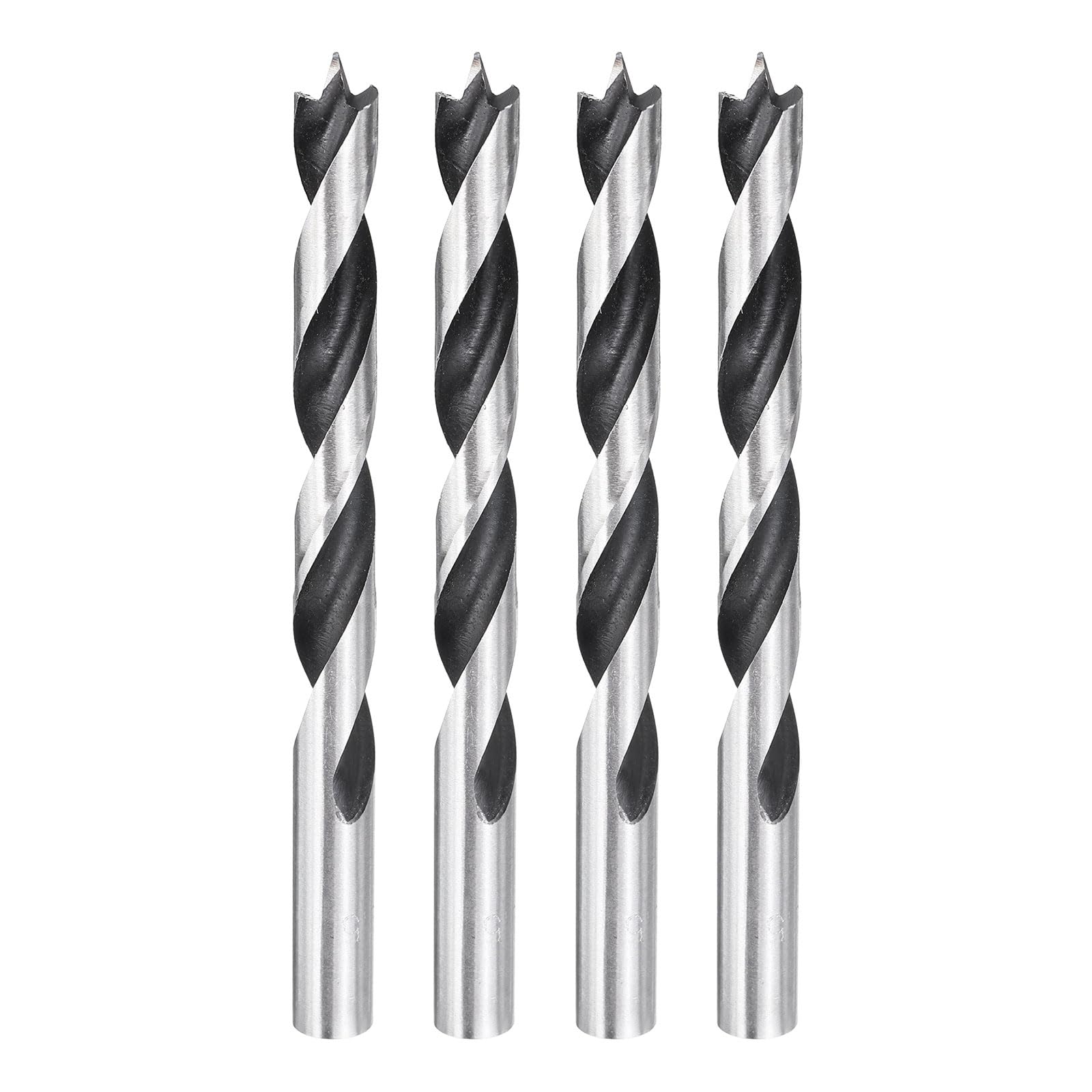 sourcing map 4pcs Brad Point Drill Bits 9.5mm(3/8") Dia Straight Round Shank Metric Brad Point Spiral Twist Drill Bits for Softwood Hardwood Plywood Plastic Rubber, Silver Tone