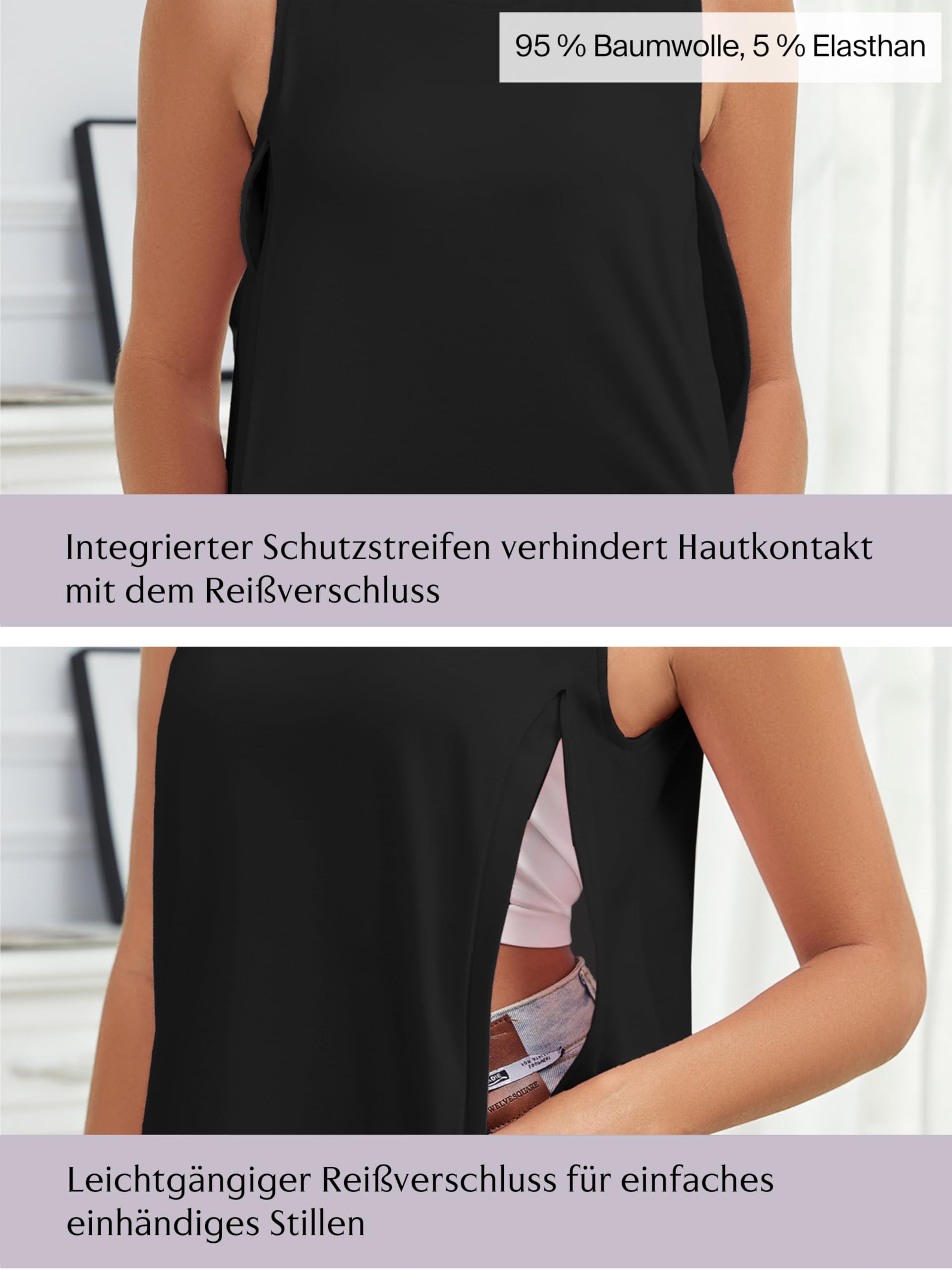 Ecavus 3er Pack Stilltops Damen mit Verstecktem Reißverschluss Ärmelloses Stillshirt Stillen Tops Stilloberteile