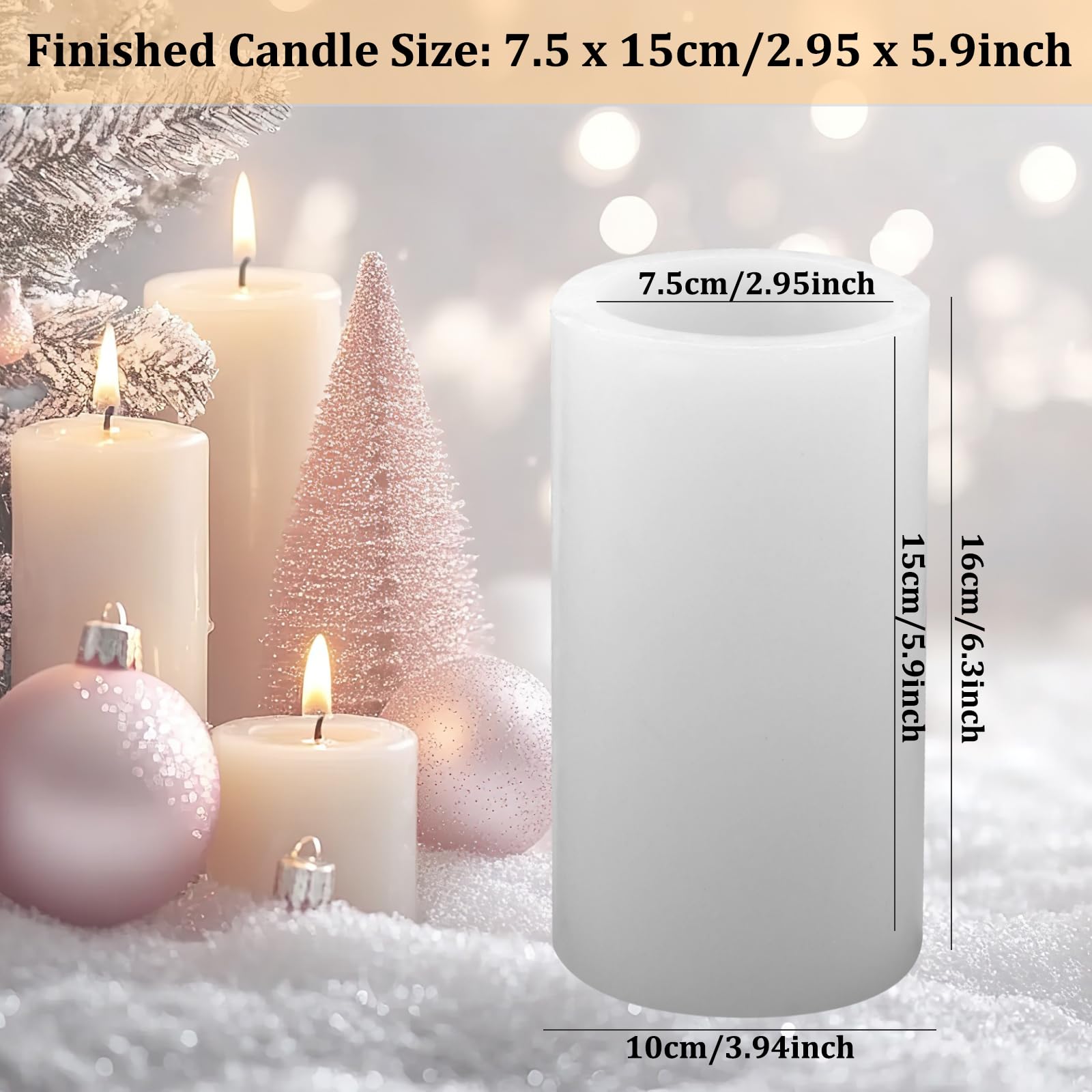 Grande stampo cilindrico in silicone per candele, 7,6 x 15,2 cm, 65 ore di cera, stampo per candele in resina, stampo lungo in silicone per candele e decorazioni domestiche