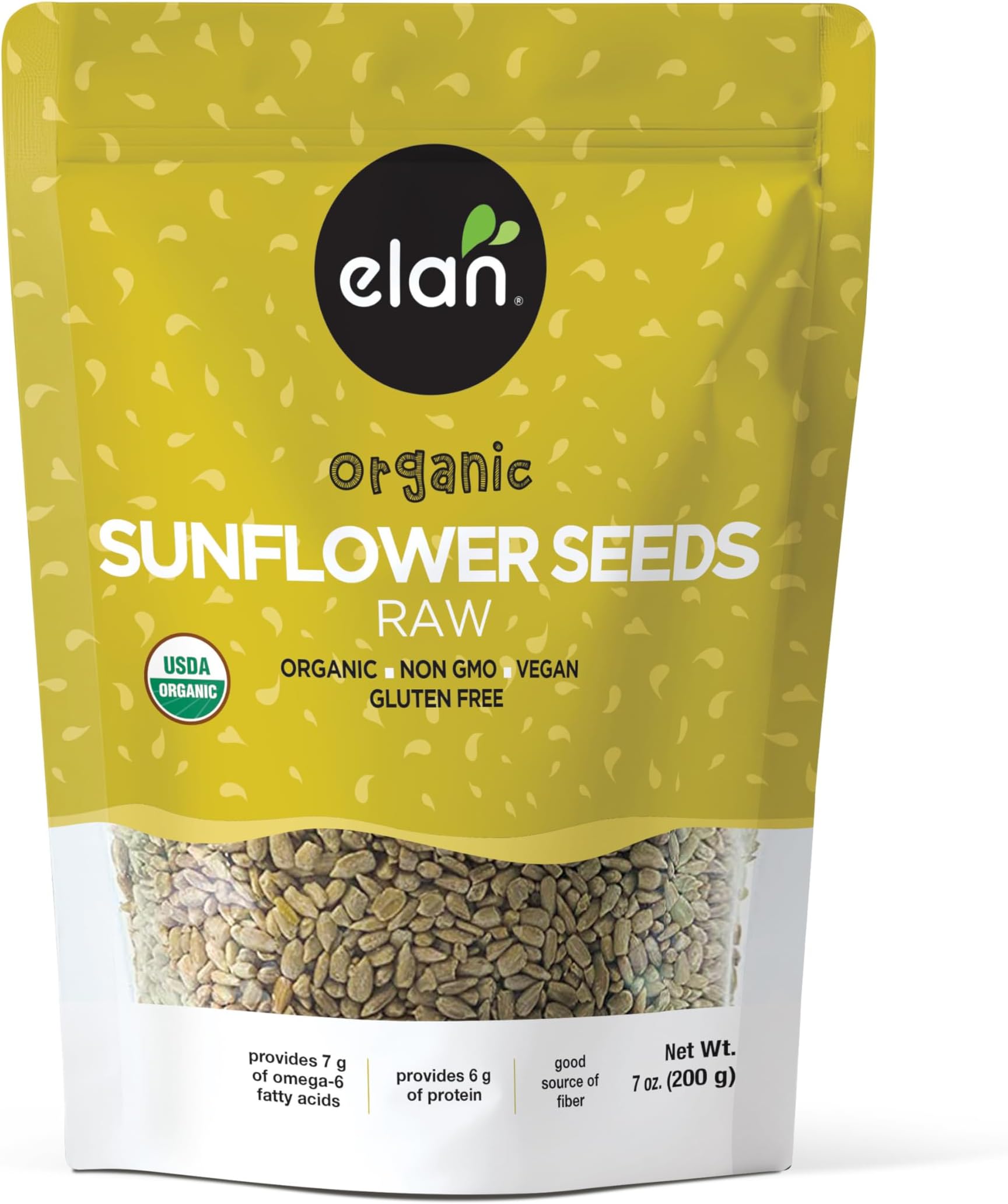 Elan Organic Raw Sunflower Seeds, 7.1 oz, Unsalted Kernels, Shelled Seeds, No Shell, Non-GMO, Vegan, Gluten-Free, Kosher, All Natural Snacks & Toppings