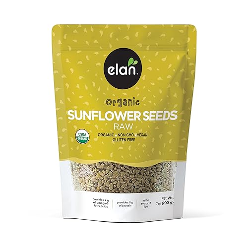 Elan Semillas de girasol crudas orgánicas, 7.1 onzas, granos sin sal, semillas sin cáscara, sin cáscara, sin OMG, veganas, sin gluten, kosher,
