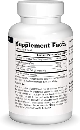 Miniatura 3 de Source Naturals DIM, diindolilmetano 200 mg con bioperina, vitamina E y más - 120 tabletas