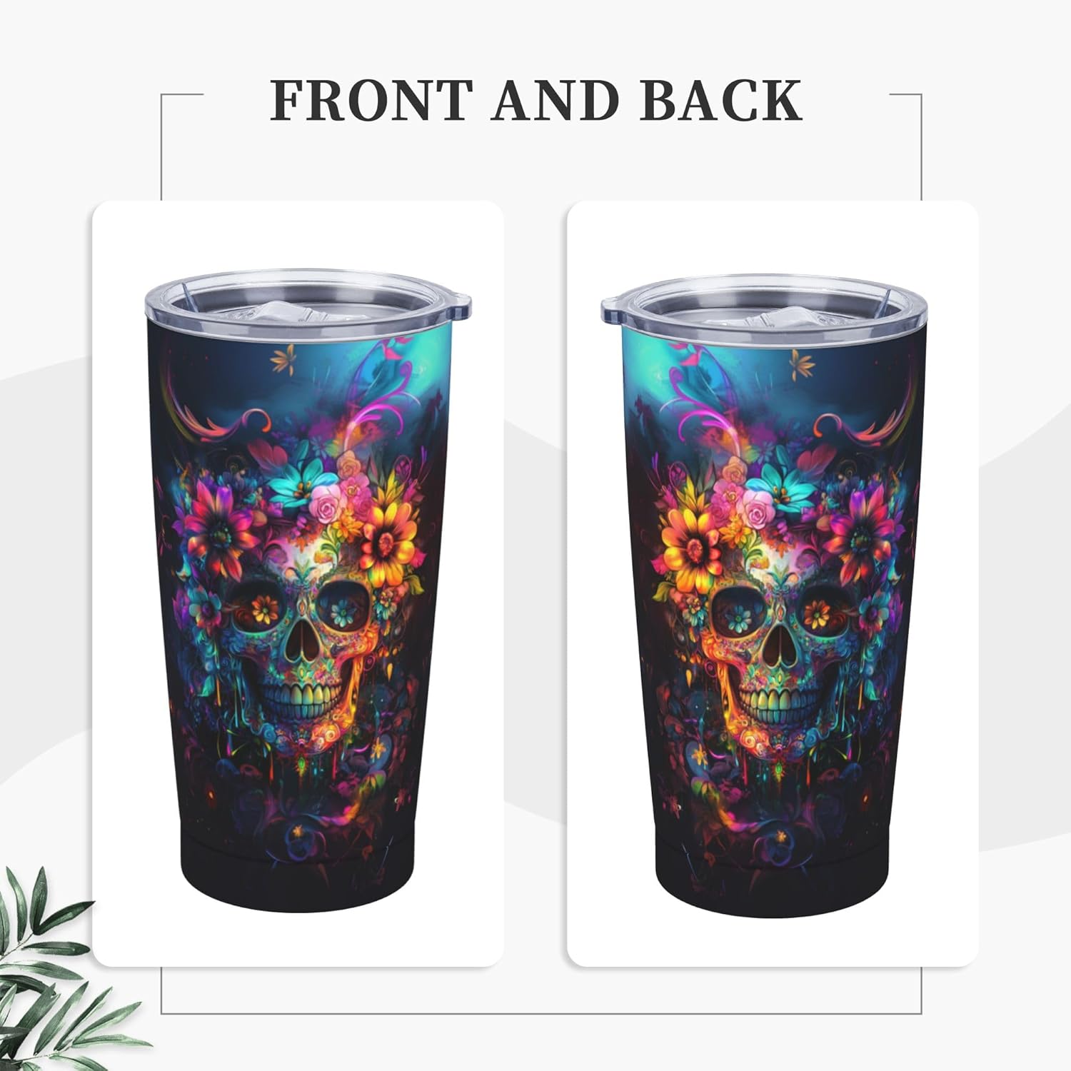 Skull Tumbler with Lid and Straw 20oz Coffee Tumblers Leakproof Stainless Steel Travel Mug Vacuum Insulated Cup for Iced and Hot - Image 7