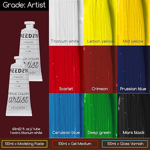 Miniatura 4 de MEEDEN Juego de arte con caballete francés para artista profesional, suministros de pintura acrílica (0.3-2.0 fl oz) kit con pinceles para adultos,