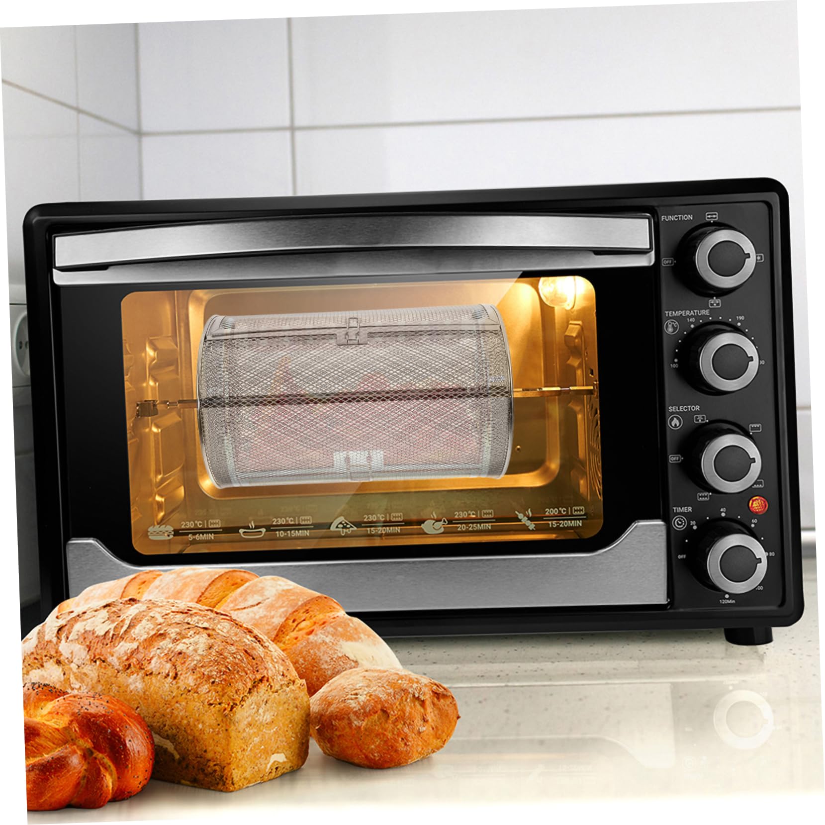 Jaula Giratoria para Horno de Acero Inoxidable Plata, Cesta para Asar Nueces y Carne, Resistente a Deformaciones Calentamiento Uniforme