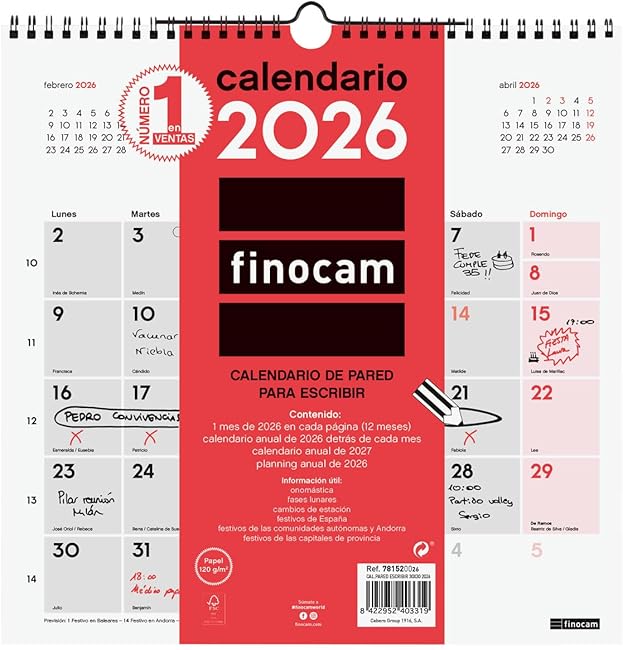 Calendario De Pared Finocam 2026