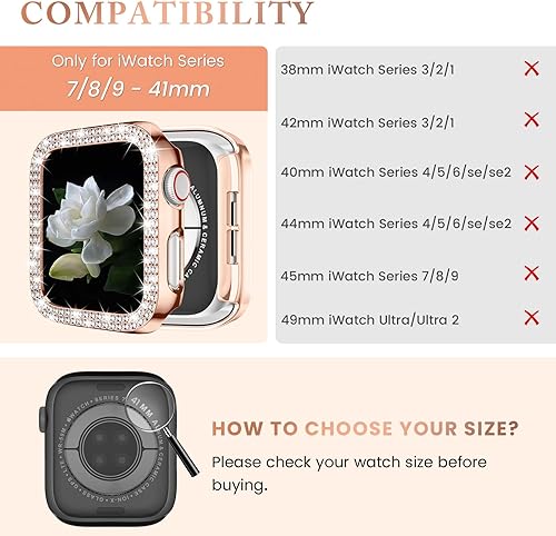Miniatura 2 de Goton Paquete de 4 protectores de pantalla brillantes para Apple Watch Series 9, 8, 7, 1.614 pulgadas, cubierta de parachoques con diamantes de