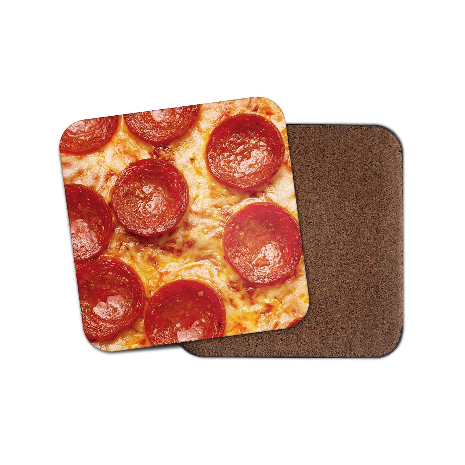 Destinationvinyl Men's Multicolor 1 X Pepperoni Pizza Cork Backed Drinks Coaster - Teenager Boys Food #8440