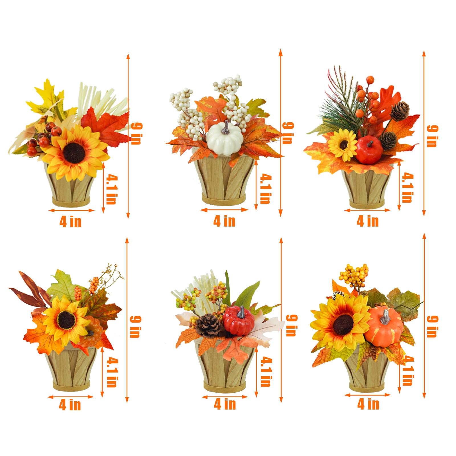 6 decorazioni autunnali da tavolo, graziosi centrotavola autunnali con zucche bianche arancioni da tavolo, decorazioni autunnali per casa, autunno, raccolto, cucina, camino, caminetto,