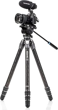 Benro Tortoise Columnless with Leveling Base Carbon Fiber Three Series Tripod with S4PRO Flat Base Video Head, 4 Leg Sections, Twist Leg Locks, Padded Carrying Case (TTOR34CLVS4PRO)