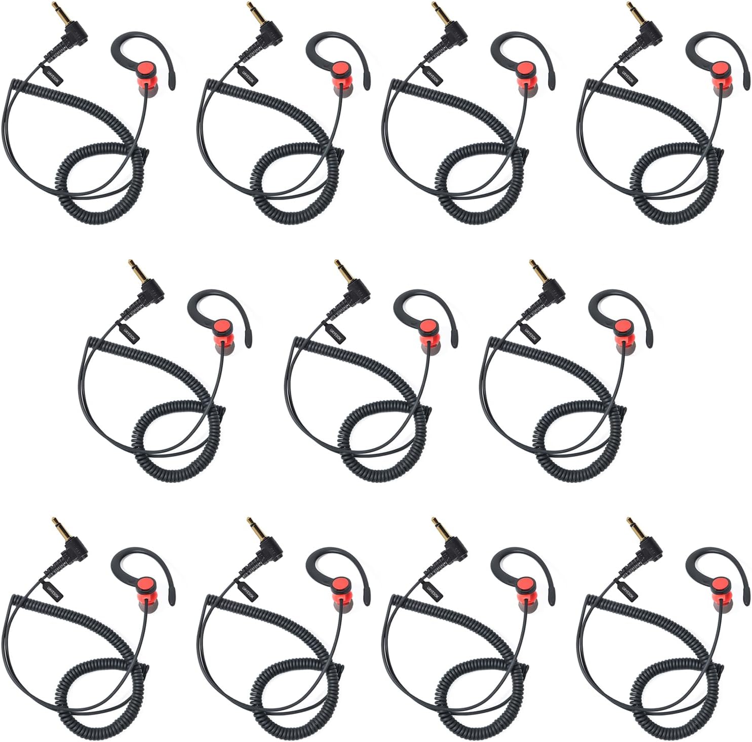 10pack 3.5mm Radio earpiece for Law Enforcement, Receive/Listen Only Police Surveillance Headset, Removable Hook in-Ear Earphone for Speaker Mic of Kenwood Baofeng Motorola Two-Way Radio