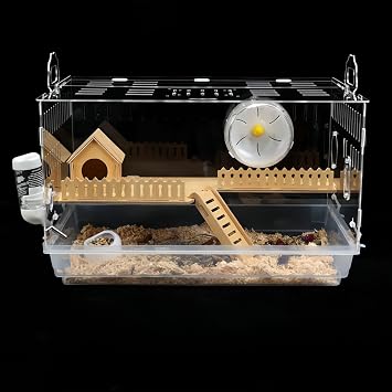 Hamster Cage, Highly Transparent Acrylic, Large, Escape Resistant, Degu Cage, Stylish, Clear, Easy to Clean, Hamster Cage, Gran Space, Roomy, Portable, Plenty of Ventilation Holes, Hamster